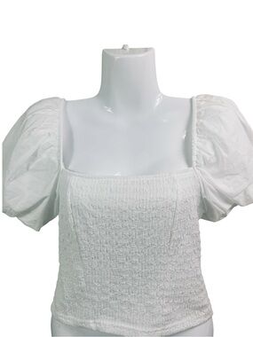 Coco + Jaimeson White Puff Sleeve Smocked Square Neck Crop Top